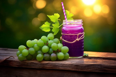 Fresh fruit shake in a glass, smoothie, dessert, dessert, green grape, purple grape juice, wellness