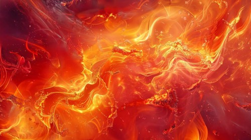 Chaotic swirls of fiery red, orange, and yellow creating a vibrant and intense visual effect, AI