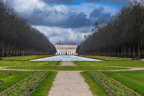View of New Schleissheim Palace from park, Germany, Europe