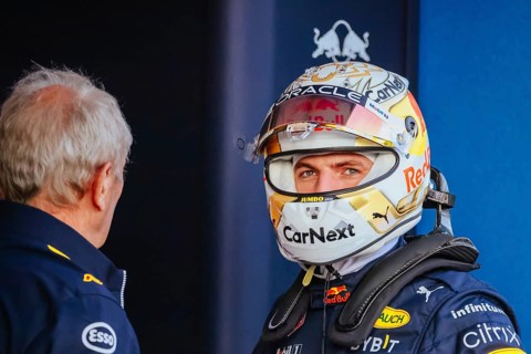 MELBOURNE, AUSTRALIA, APRIL 8: Helmut Marko and Max Verstappen of Red Bull Racing before first