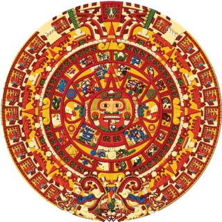 Aztec sun stone calendar illustration. Post classic Mexica sculpture