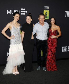 Margaret Qualley, Coralie Fargeat, Dennis Quaid and Demi Moore at the Los Angeles premiere of 'The