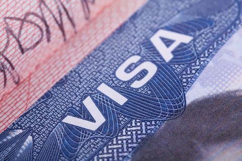 American Visa in the passport. Close up