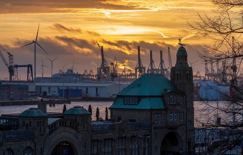 View of the landing stages in Hamburg