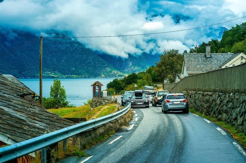 Coastal road, Hardangerfjord, Kinsarvik, Norway, Europe