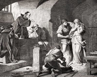 Torture of a witch during the Middle Ages