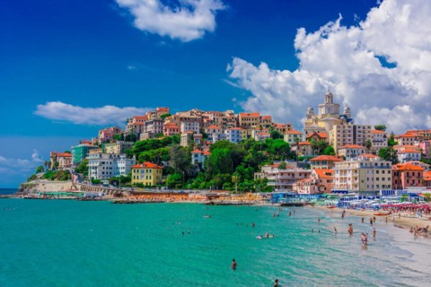 PORTO MAURIZIO, ITALY - SEP 4, 2018: View of Porto Maurizio on the Italian Riviera in the province