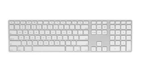 Gray keyboard isolated on white background. Closeup, top view