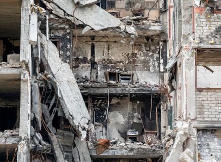 Destroyed and burned houses in the city Russia Ukraine war