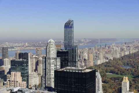 Viewing terrace of Rockefeller Center, view of Central Park surrounded by skyscrapers in autumn,