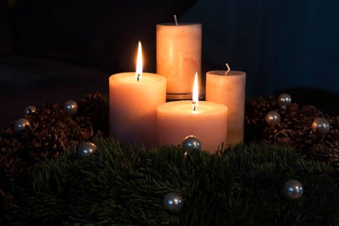 Advent wreath with two burning candles