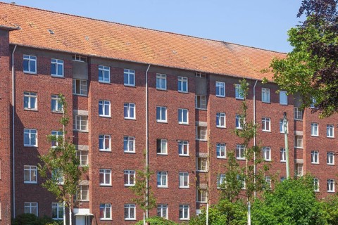 Brick residential building on Waldemar-Becké-Platz, Bremerhaven, Bremen, Germany, Europe