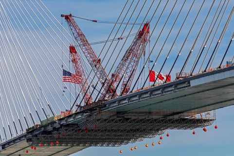 Detroit, Michigan USA -15 June 2024, The last deck section has been put in place on the Gordie Howe