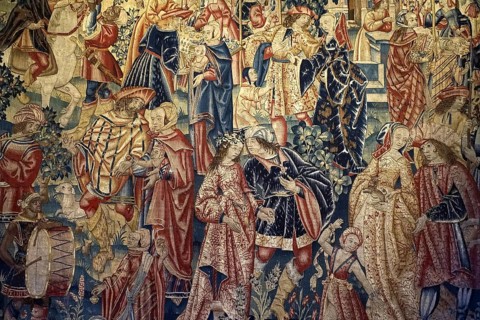 16th century Flemish tapestry from Tournai in the Gothic room at Kasteel van Gaasbeek, renovated