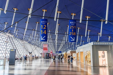 Terminal 1 of Shanghai Pudong Airport (PVG) in Shanghai, China, Asia