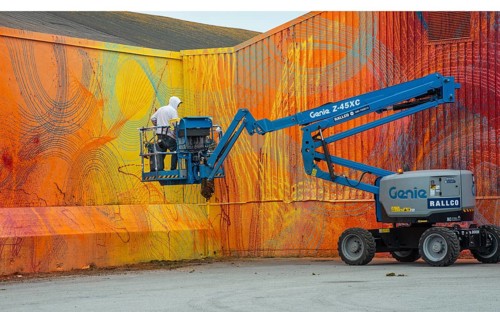 American street artist Douglas Hoekzema, also known as HOXXOH paints a wall in Ystad, Skåne County,
