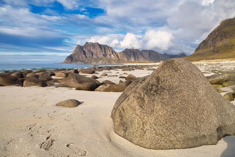 Stones on Uttakleiv beach, Leknes, Nordland, Lofoten, Norway, Europe