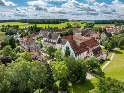 Aerial view of the village of Heiligkreuztal with the cathedral and the former Cistercian nunnery,