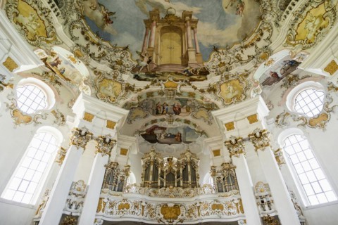 Interior view, pilgrimage church of St Coloman, Schwangau, Füssen, Ostallgäu, Allgäu, Swabia,