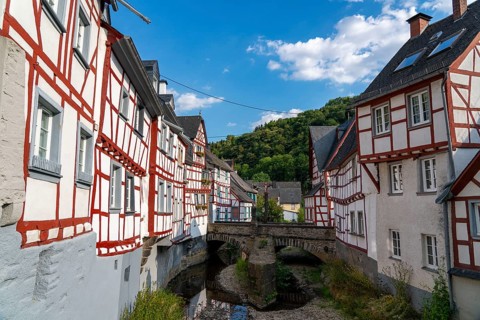 Monreal, idyllic half-timbered village in the Elz valley, in the district of Mayen-Koblenz in