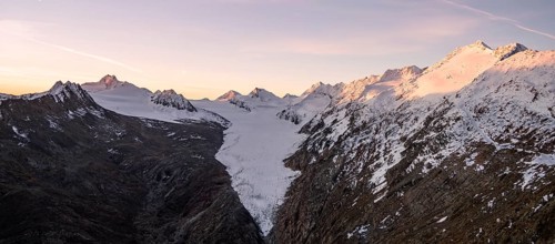 Mountain panorama and glacier at sunrise, Gurgler Ferner with summit Hochwilde and