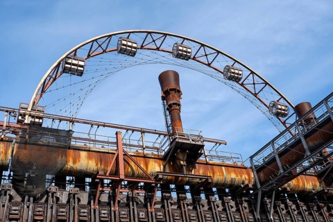 Coke ovens and sun wheel, Zollverein coking plant, UNESCO World Heritage Site, Essen, Ruhr area,