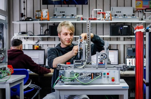 Remscheid, North Rhine-Westphalia, Germany - Trainees in metal and electrical trades, an industrial