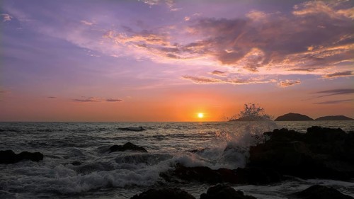 Mazatlan beaches, sunsets and scenic slow motion ocean swells and waves near Malecon sea promenade