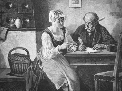 The difficult letter, father and daughter try to formulate a letter together, Historical, digitally