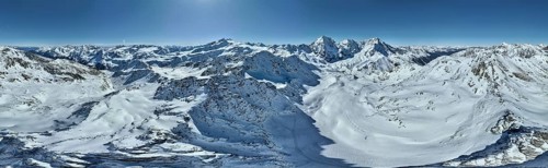 Aerial view, snow-covered mountain landscape, view of Cevedale, Ortler, Monte Zebrù, Königsspitze
