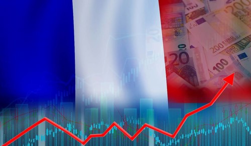 France economy recovery on bar chart. Growth of the French economy on the financial graph