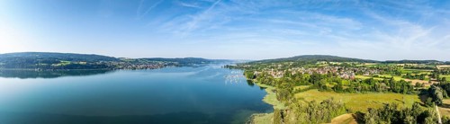Aerial view, panorama of the Höri peninsula with the municipality of Hemmenhofen, on the left on