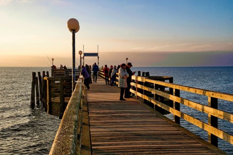 Baltic Sea beach, Baltic Sea coast with the Wustrow pier, evening mood, Baltic seaside resort