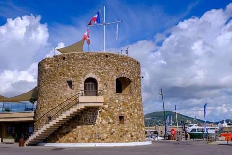 Tower in the harbour of Saint Tropez, Var, French Riviera, Provence-Alpes-Cote d'Azur, Cote d Azur,