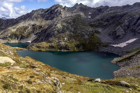 Lago Superiore and Lago di Sassola, behind Ticino mountains, Sambuco valley, Vale Sambuco, near