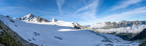 High alpine mountain landscape, summit of the Aiguille de Chardonnet and Glacier du Tour, glaciers