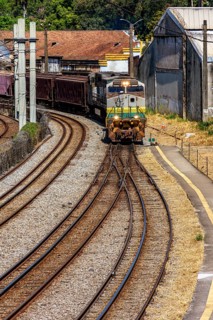 Train loaded with iron ore crossing the city in Minas Gerais, Brazil, Belo Horizonte, Minas Gerais,