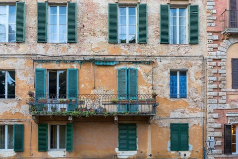 Dilapidated house, empty balcony, nobody, dilapidated, building, property, crisis, Italy, Europe