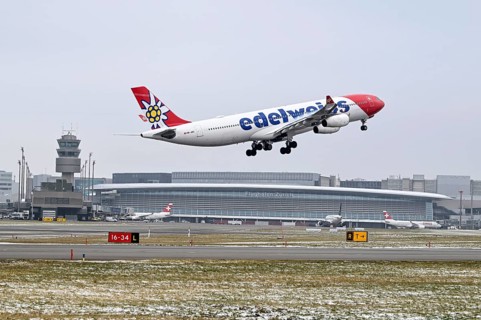 Aircraft Edelweiss Air, Airbus A340-300, HB-JMC, Zurich Kloten, Switzerland, Europe