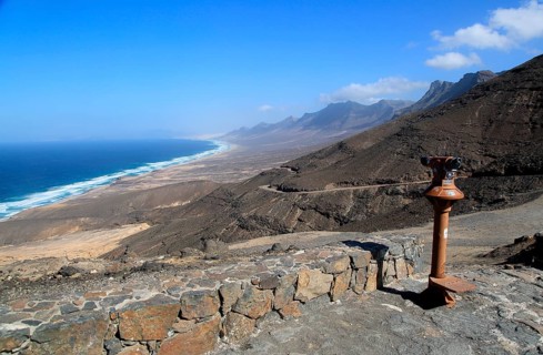 Viewpoint to Cofete beach Atlantic Ocean coast, Jandia peninsula, Fuerteventura, Canary Islands,