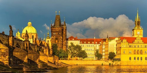 Vltava River with Charles Bridge, Karluv most, Old Town Bridge Tower, Bedrich Smetana Museum in the