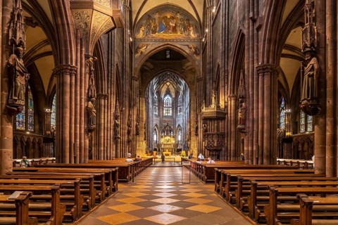 Interior of Freiburg Minster, Freiburg im Breisgau, Black Forest, Baden-Württemberg, Germany,