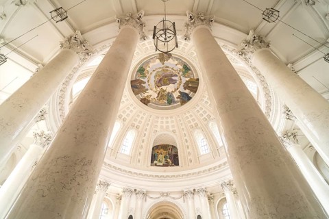 Columns in the interior of St. Blasius Cathedral in St. Blasien, Black Forest, Baden-Württemberg,