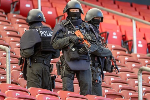 Baden-Württemberg police anti-terror exercise in the stadium. In the run-up to the European