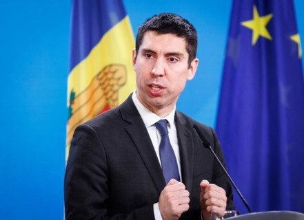 Mihai Popsoi, Foreign Minister of the Republic of Moldova, photographed during a joint press