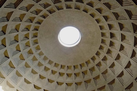 View of the dome of the Pantheon, an ancient building converted into a church, Santa Maria ad