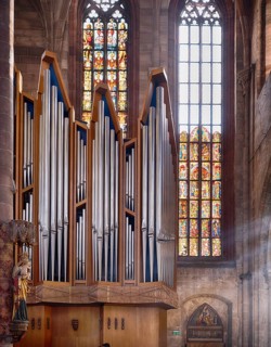 Interior view of the main organ, St Sebald, St. Sebaldus Church, Nuremberg, Franconia, Bavaria,