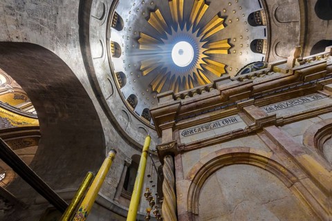 Jerusalem, Israel, 17 April, 2022: Church of the Holy Sepulchre in Old City of Jerusalem, Golgotha