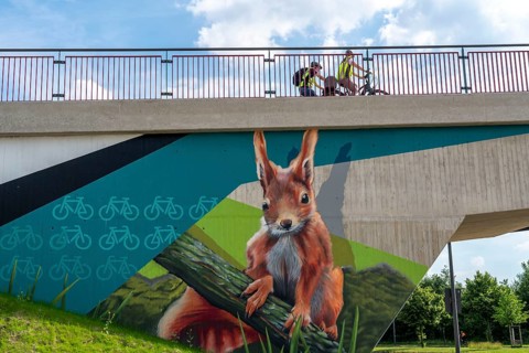 New cycle and footpath bridge, section of the RS1, Radschnellweg Ruhr, over Berthold-Beitz