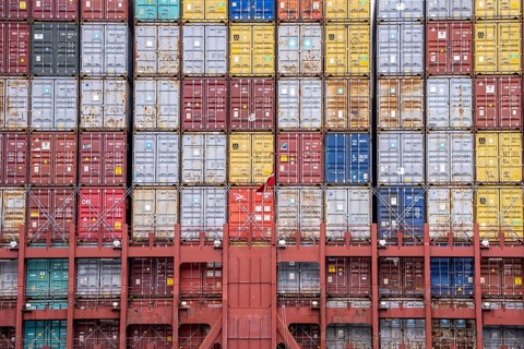 Magleby Maersk container freighter at EUROGATE Container Terminal, Waltershofer Hafen, one of the